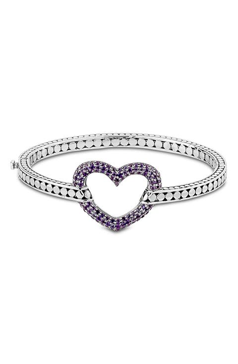 Pavé Amethyst Heart Bangle Bracelet