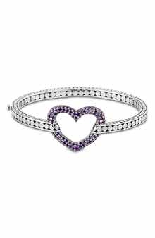 SAMUEL B. Pavé Amethyst Heart Bangle Bracelet