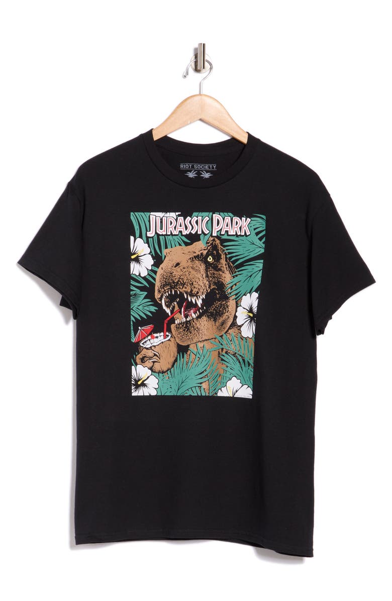 RIOT SOCIETY Jurassic Park Jungle Cotton Graphic T-Shirt, Alternate, color, Black