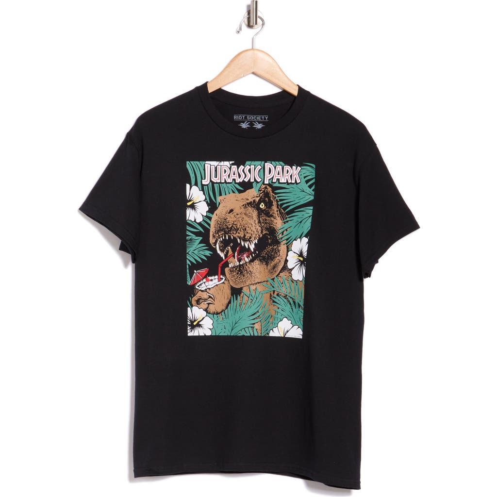 Riot Society Jurassic Park Jungle Cotton Graphic T-shirt In Black