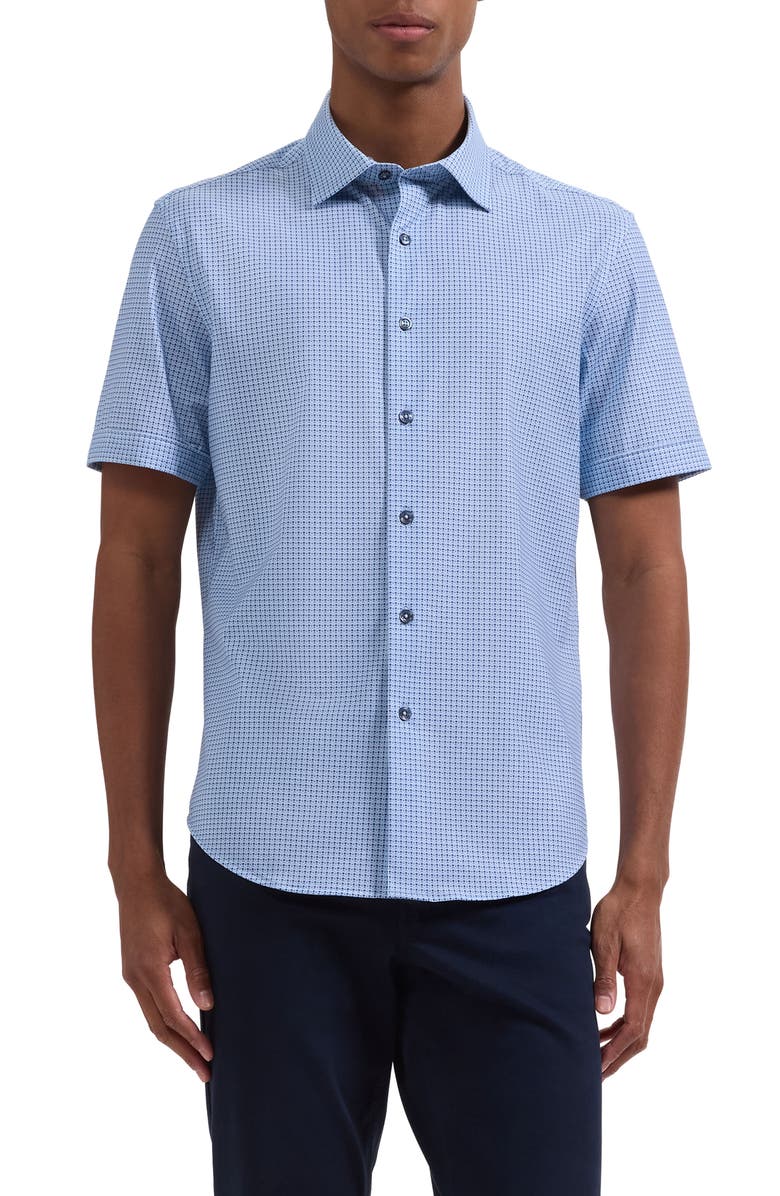 Bugatchi Miles OoohCotton<sup>®</sup> Neat Dot Print Short Sleeve Button-Up Shirt, Main, color, Air Blue