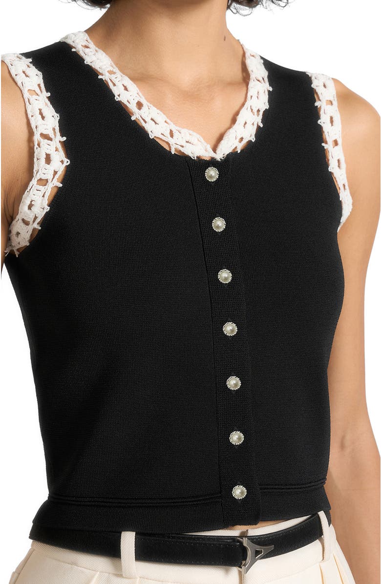 Manière De Voir Evelyn Crochet Frill Crop Top, Alternate, color, Black