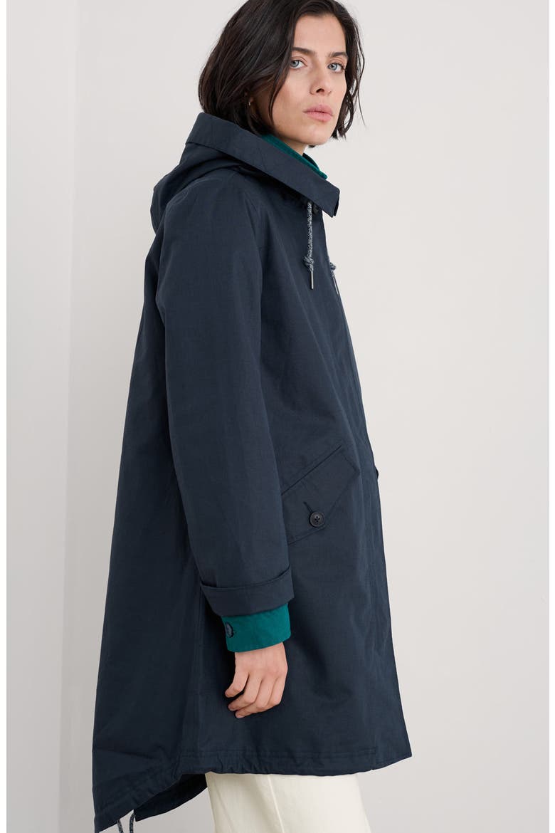 Seafaring Waterproof Linen & Cotton Hooded Coat, Alternate, color, INKWELL