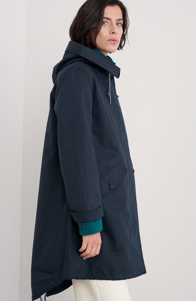 Seasalt Cornwall Seafaring Waterproof Linen & Cotton Hooded Coat, Alternate, color, Inkwell