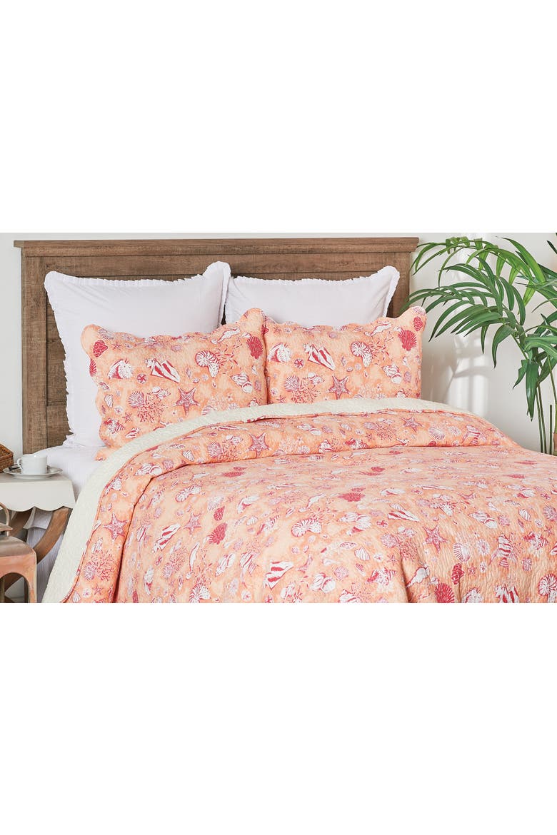 Lagoon Peach Cotton Quilt Set  - Reversible and Machine Washable, Alternate, color, Pink