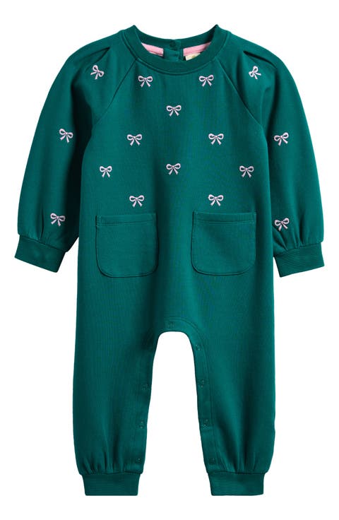Print Shoulder Pleat Fleece Romper (Baby)