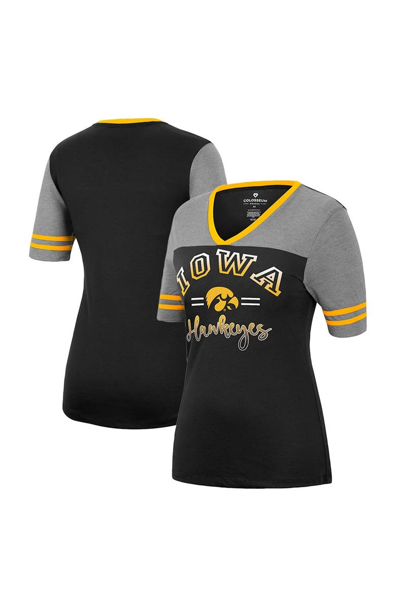 COLOSSEUM Women's Colosseum Black/Heathered Gray Iowa Hawkeyes There You Are V-Neck T-Shirt, Main, color, 
