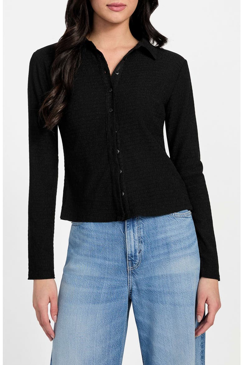 Tessa Floral Smocked Button-Up Shirt, Main, color, JET BLACK