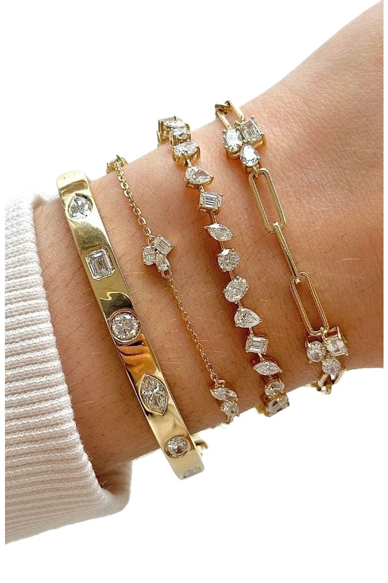 Multi Shape Cluster Paperclip Lab Diamond Bracelet in 14K, Alternate, color, Yellow Gold