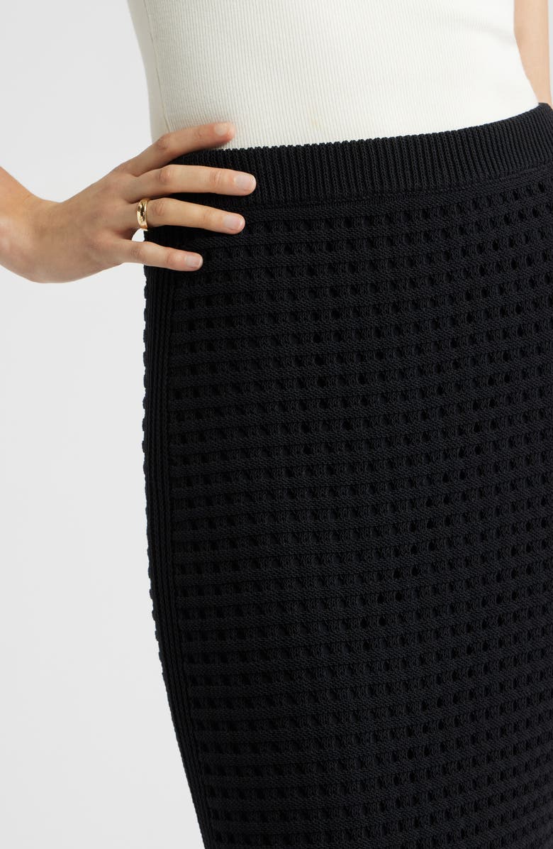 Nordstrom Mesh Stitch Midi Skirt, Alternate, color, Black