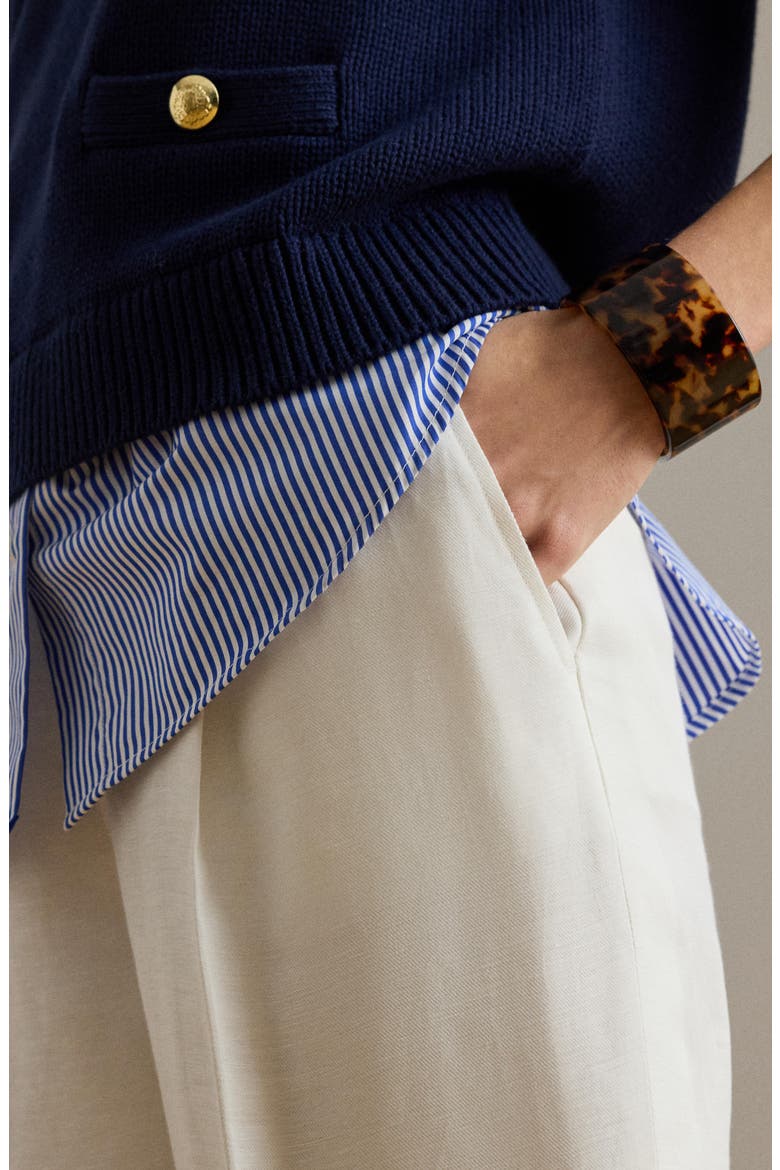 Linen Blend Twill Wide Leg Pants, Alternate, color, WHITE