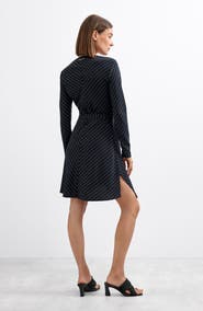 Desigual Pinstripe Long Sleeve Faux Wrap Dress