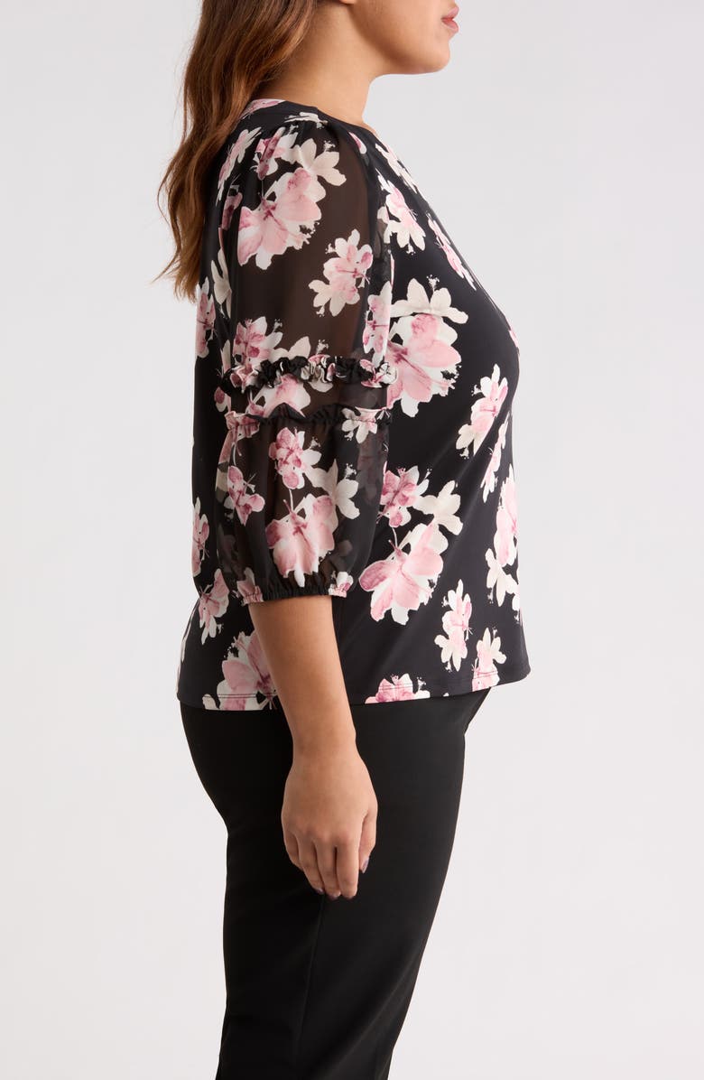 Anne Klein Floral Ruffle Top, Alternate, color, Anne Black Mult