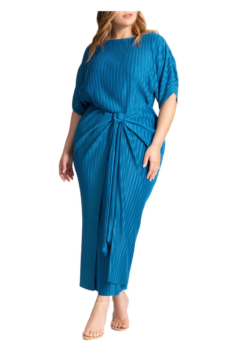 ELOQUII Draped Plisse Dress, Main, color, Dark Bluejay