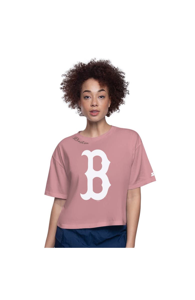 STARTER Women's Starter Pink Boston Red Sox Play the Ball Boxy Cropped T-Shirt, Alternate, color,