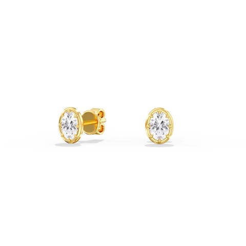 Gold Frame Oval Lab Diamond Studs in 14K Gold