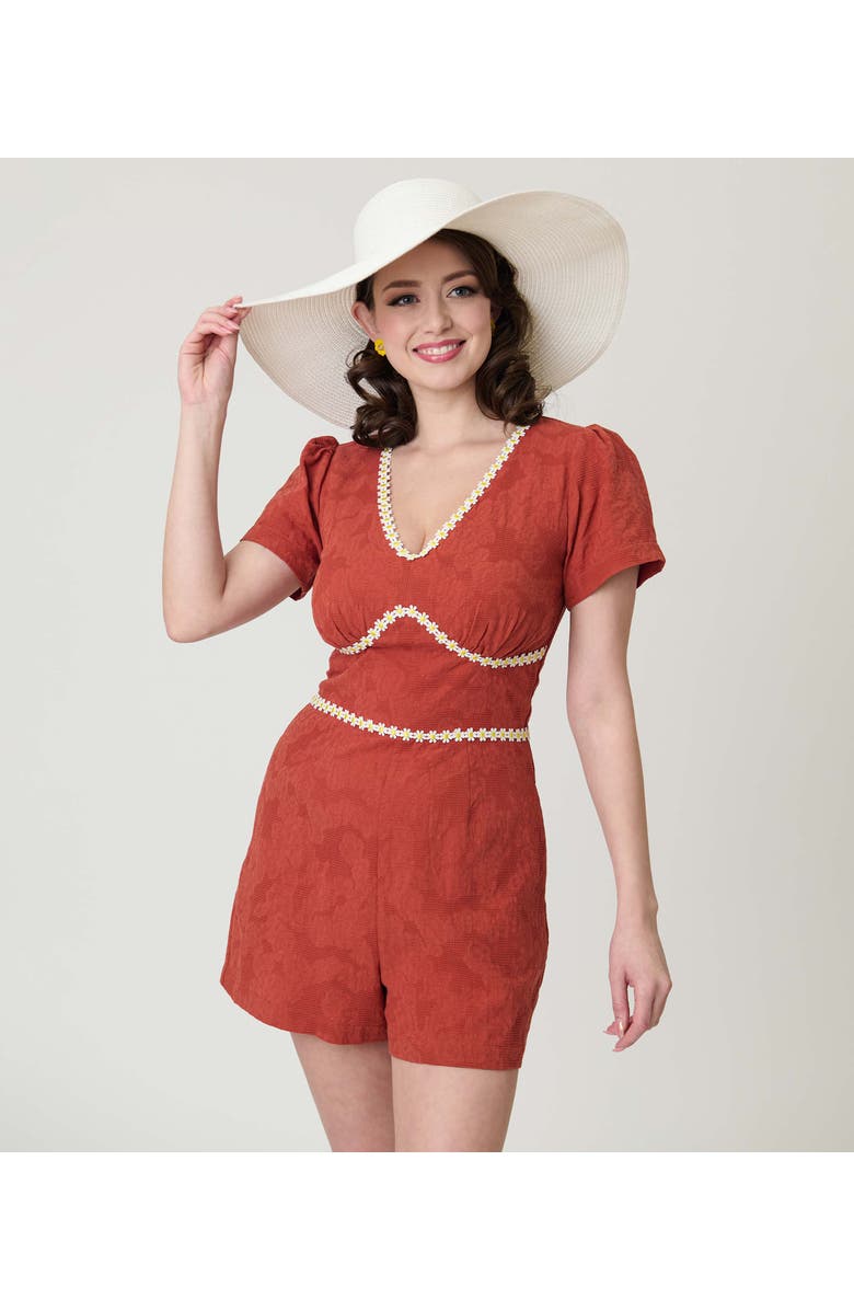 Unique Vintage 1940s Waistband Romper, Alternate, color, Rust Floral Print