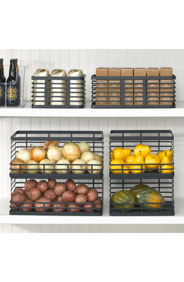 mDesign Metal Pantry Basket with Handles - Set of 2 - Matte Black, Alternate, color, Matte Black