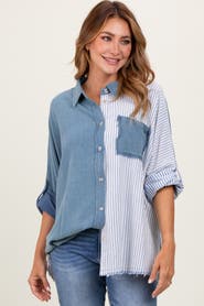 PinkBlush Colorblock Stripe Oversized Button Down