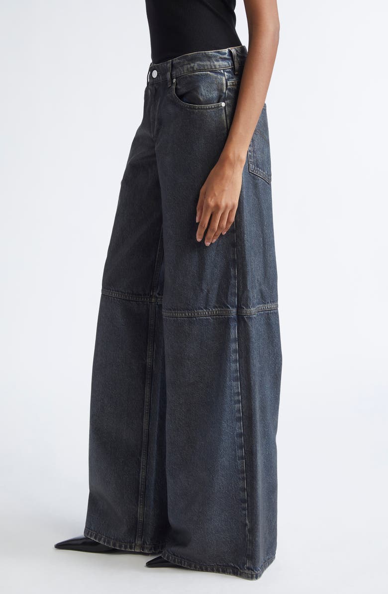 Stella McCartney Waxed Organic Cotton Denim Wide Leg Jeans, Alternate, color, Aged Blue
