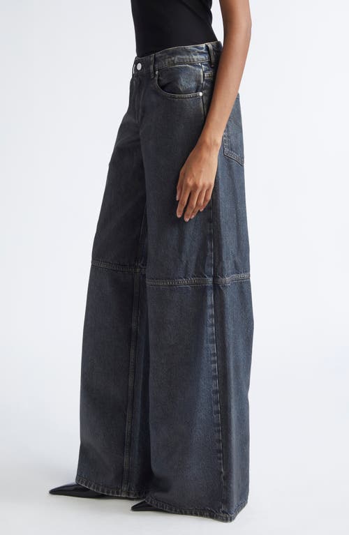 Stella Mccartney Waxed Organic Cotton Denim Wide Leg Jeans In Blue