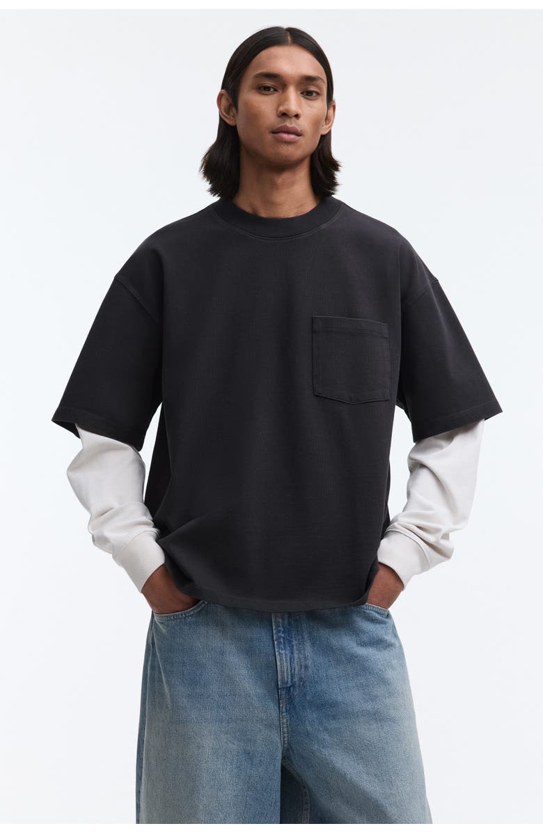 H&M Oversized layered cotton shirt, Main, color, Black/Color Block