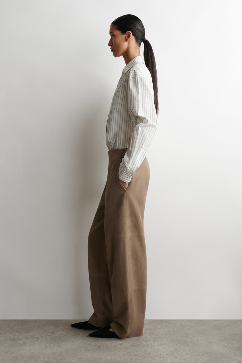 Suede Straight-leg Trousers, Alternate, color, BEIGE