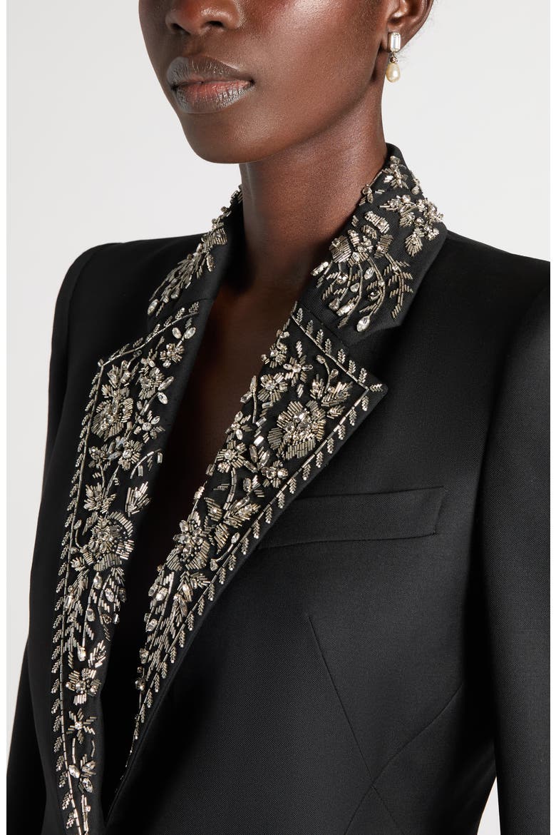 Embroidered Lapel Single-Breasted Wool Jacket, Alternate, color, BLACK