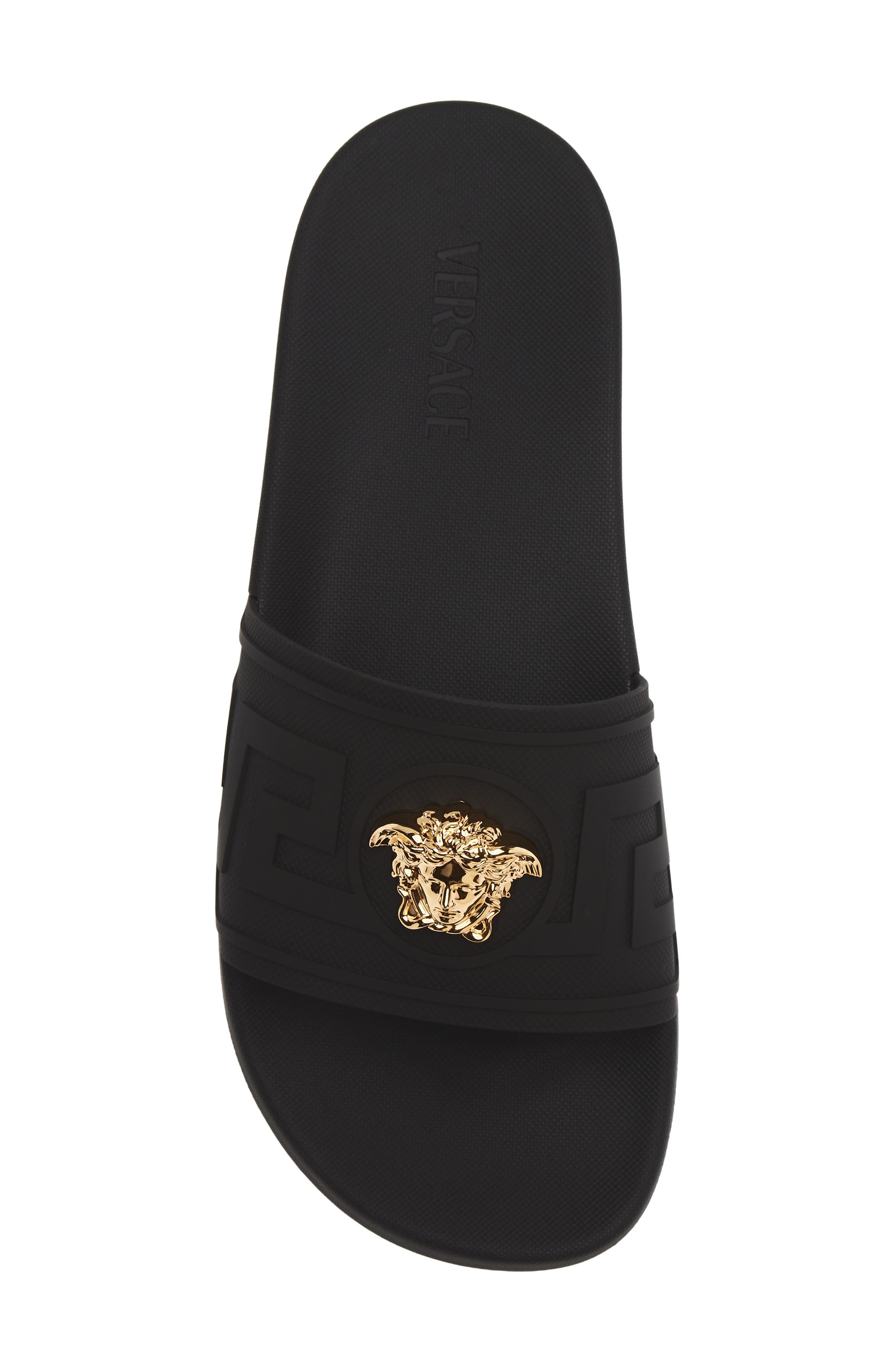La Medusa Slide Sandal, Alternate, color, BLACK-VERSACE GOLD