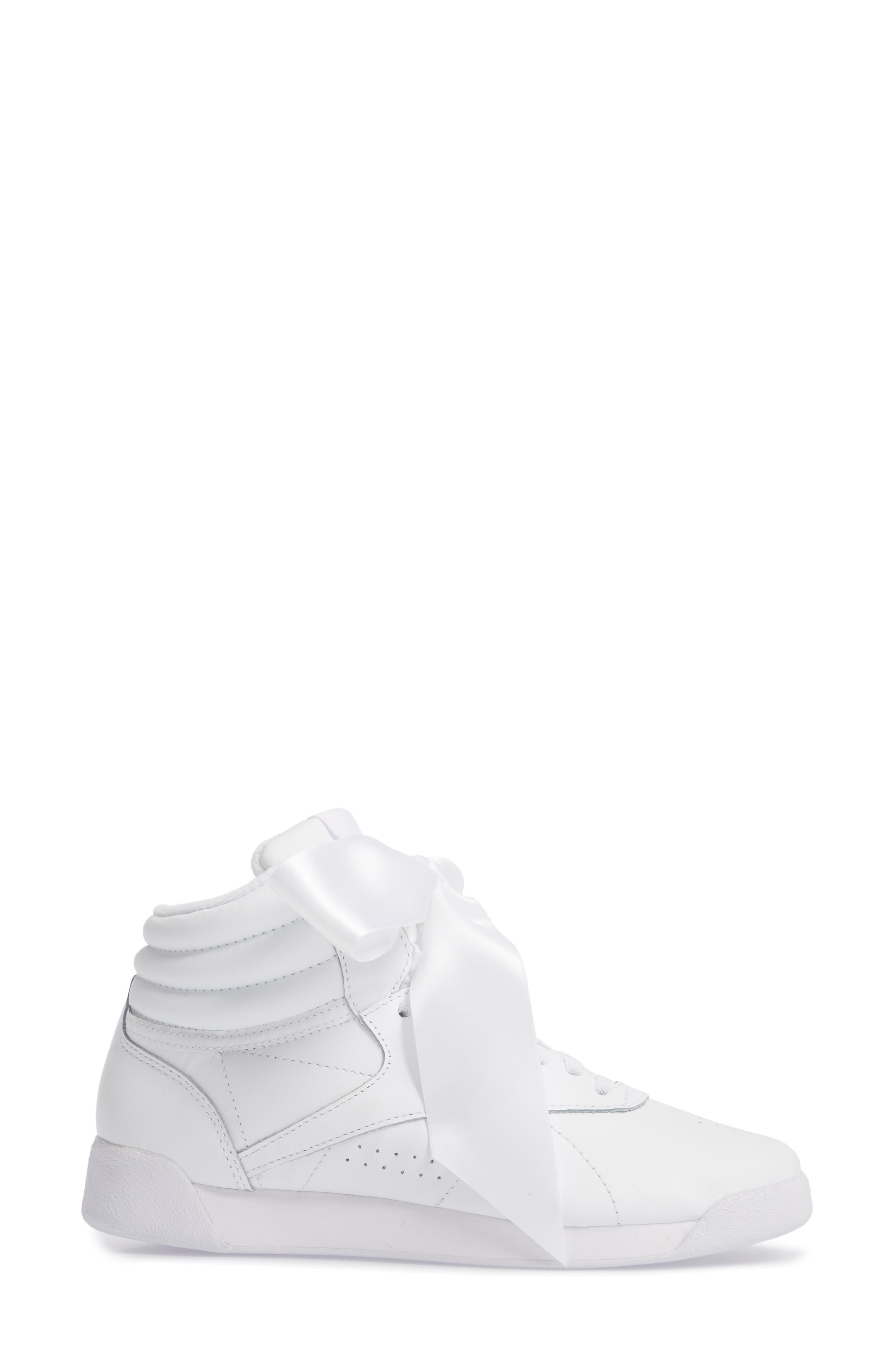 Reebok Freestyle Hi Satin Bow Sneaker, Alternate, color, 