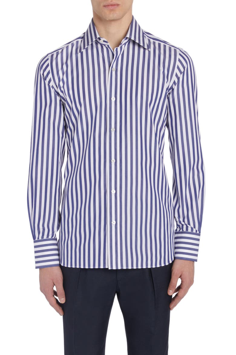 Slim Fit Stripe Button-Up Shirt, Main, color, WHITE/ BLUE