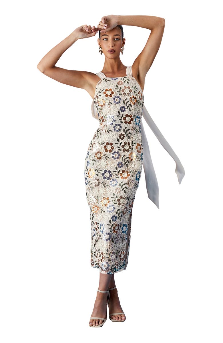 Coast Muse Embellished Midi Dress, Main, color, Nude