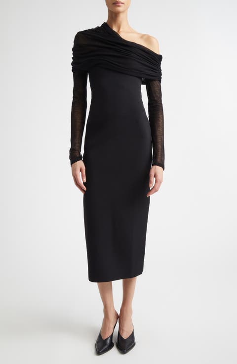Meyer Draped One-Shoulder Long Sleeve Midi Dress
