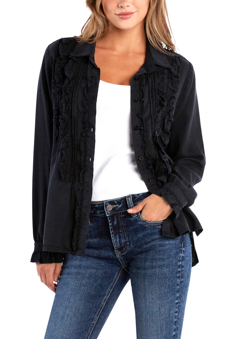 Ruffle Tuxedo Shirt, Alternate, color, INK