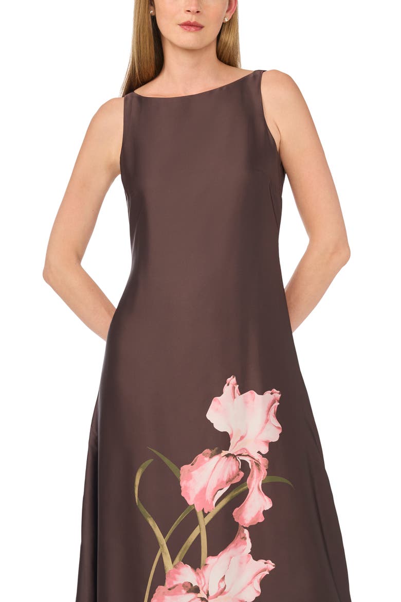 Iris Print Boat Neck Maxi Dress, Alternate, color, CHOCOLATE BROWN