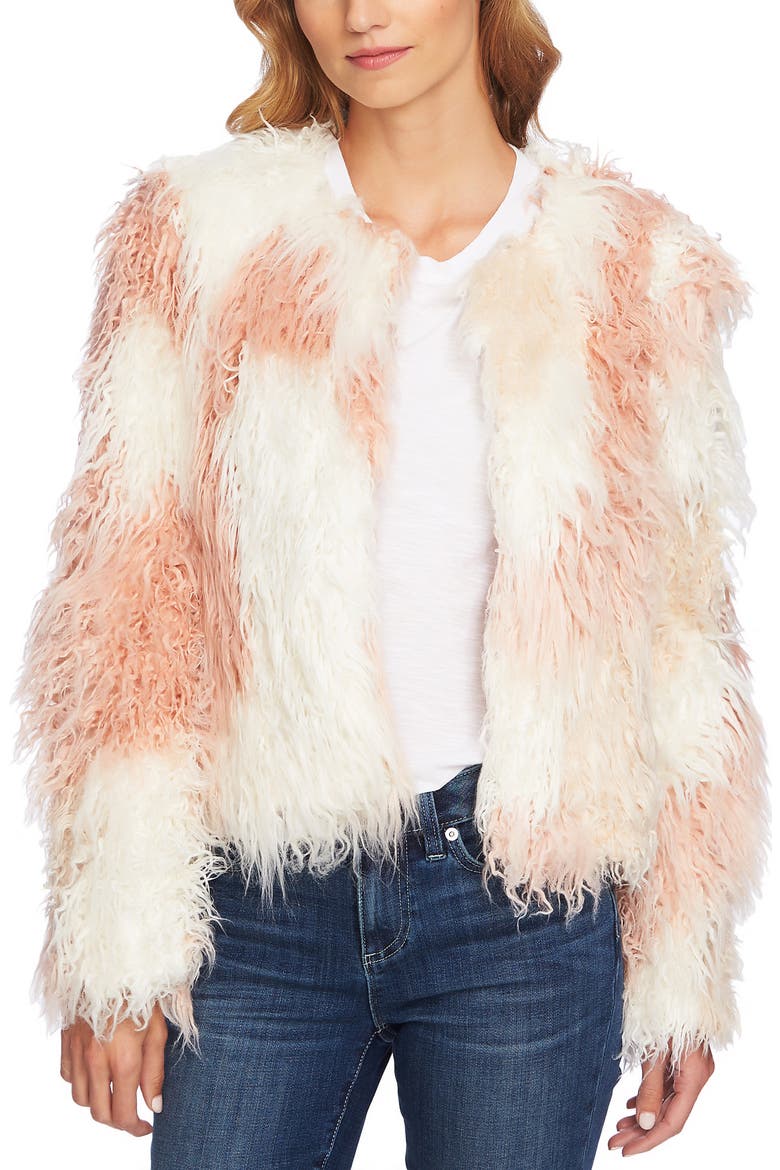 Shaggy Patchwork Faux Fur Jacket, Main, color, ANTIQUE WHITE