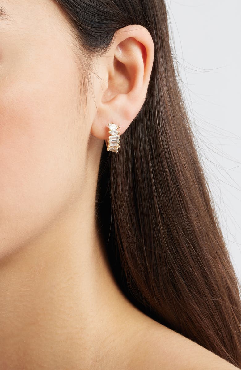 Child of Wild Serena Cubic Zirconia Huggie Hoop Earrings, Alternate, color, Gold