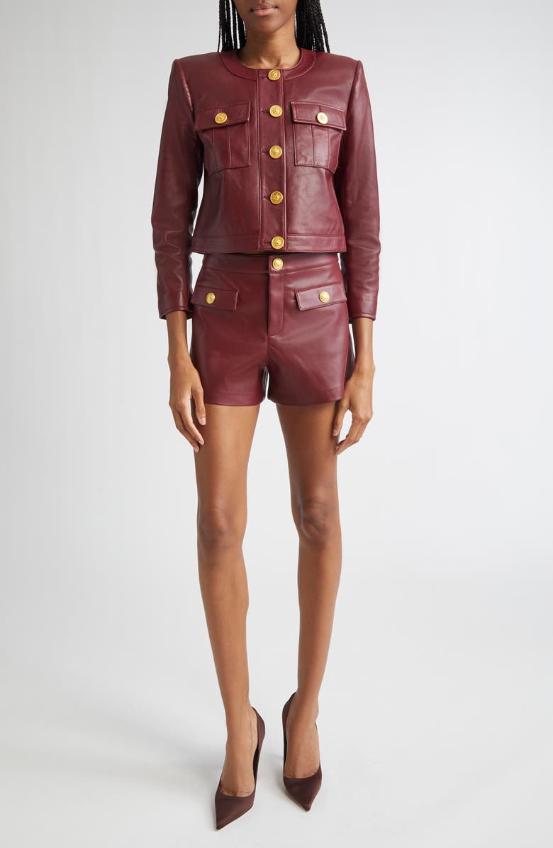 L'AGENCE Deidra Lambskin Leather Crop Jacket, Alternate, color, Black Cherry