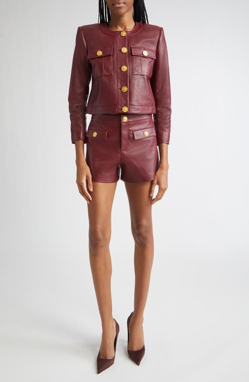 L Agence Dionne Faux Leather Shorts Black Cherry In Brown