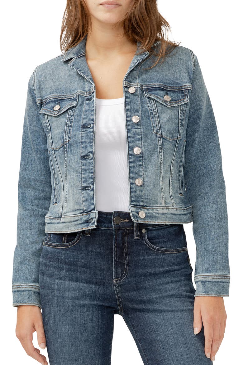 Fitted Denim Trucker Jacket, Main, color, INDIGO