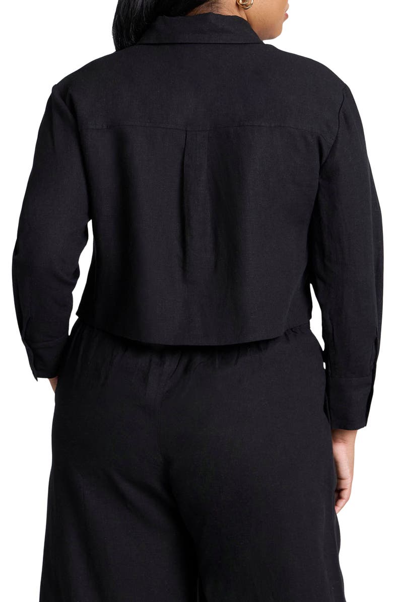 ELOQUII Boxy Crop Linen Blend Button-Up Shirt, Alternate, color, 