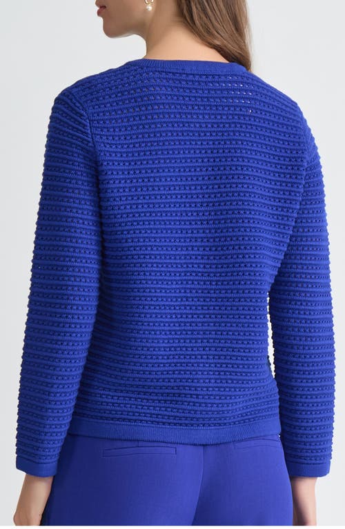 Kasper Pointelle Stitch Button-up Cardigan In Blue