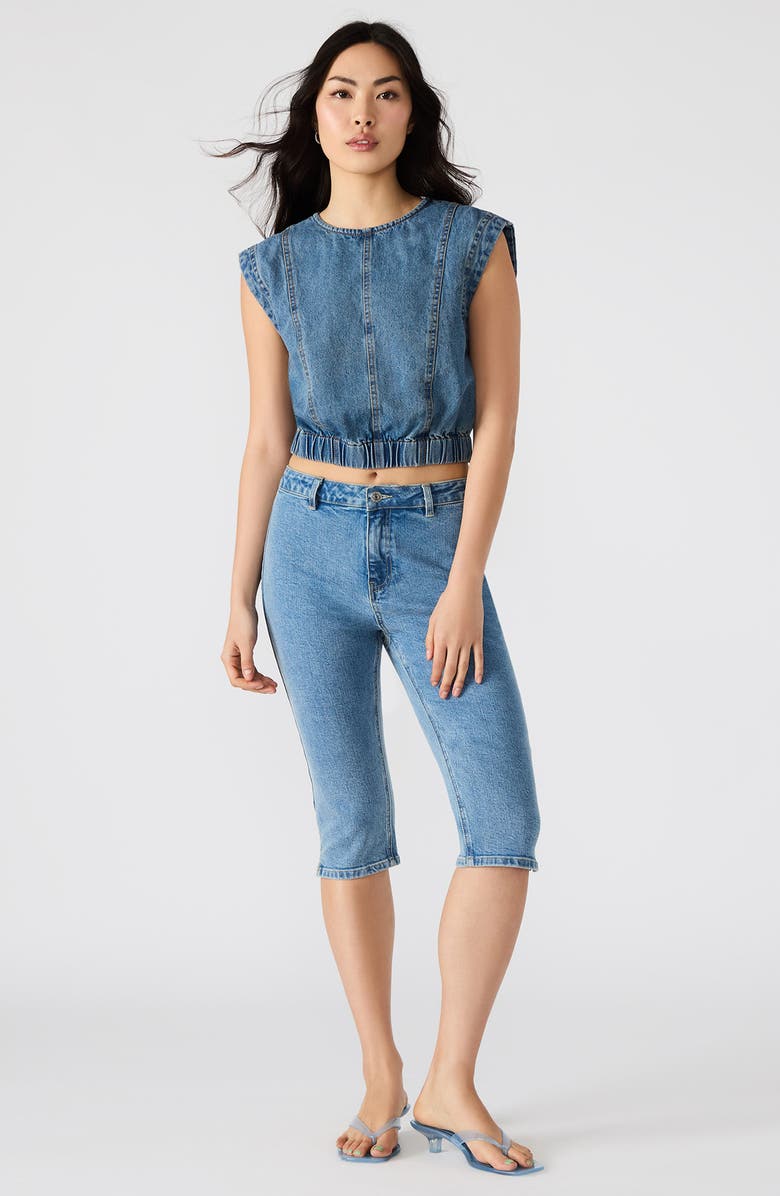 Steve Madden Leila Sleeveless Denim Crop Top, Alternate, color, 