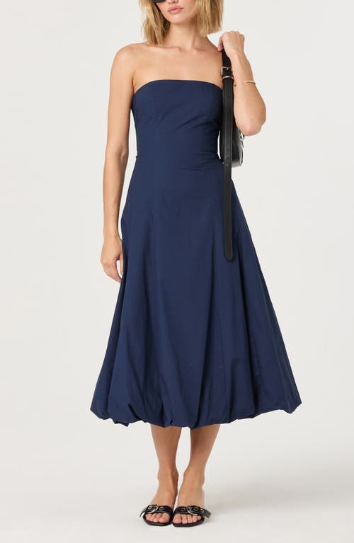 Astr The Label Strapless Bubble Hem Cotton Poplin Midi Dress In Blue