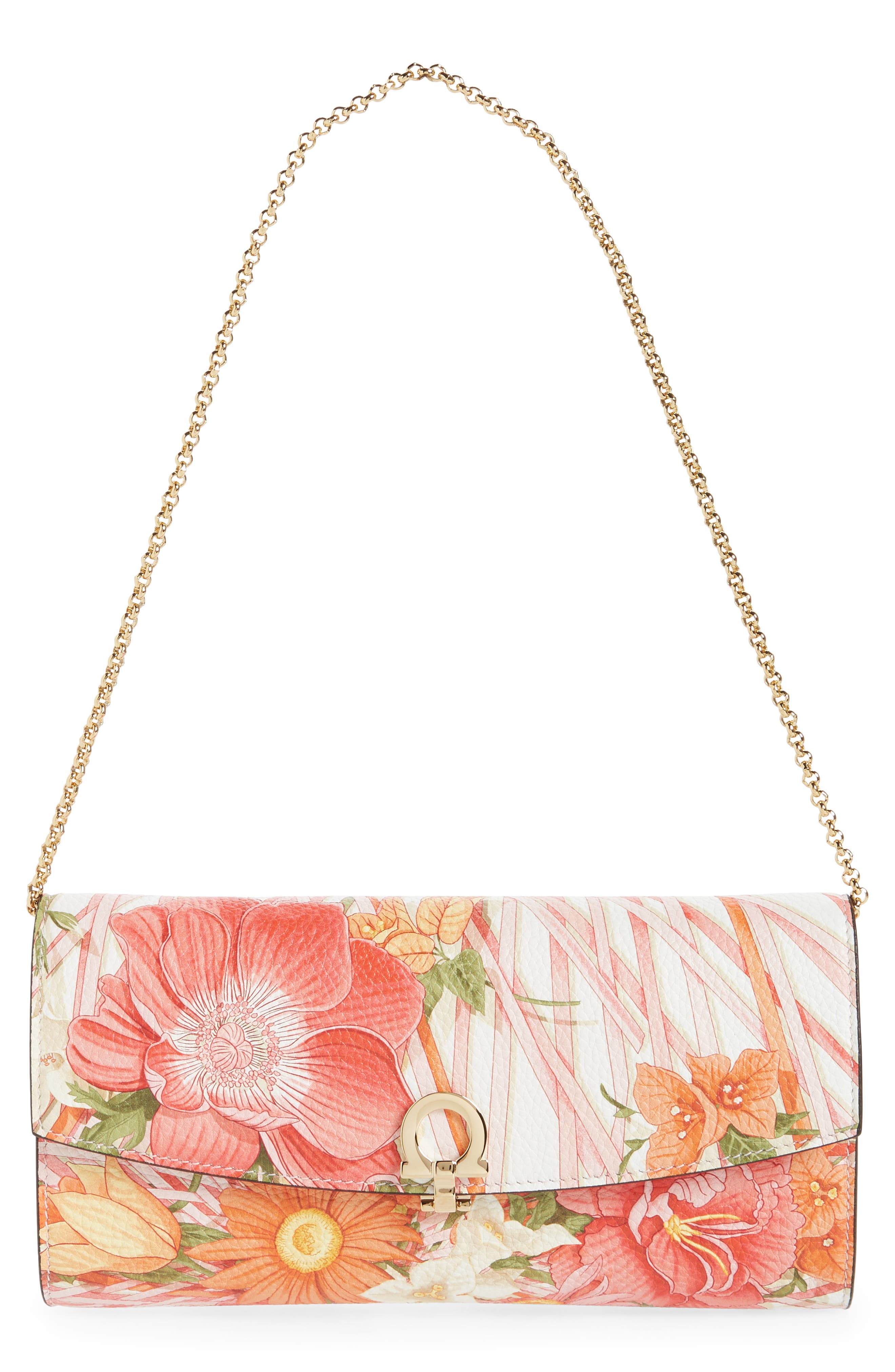 Salvatore Ferragamo Gancino Vimini Print Leather Clutch, Main, color, NEW BIANCO OTTICO