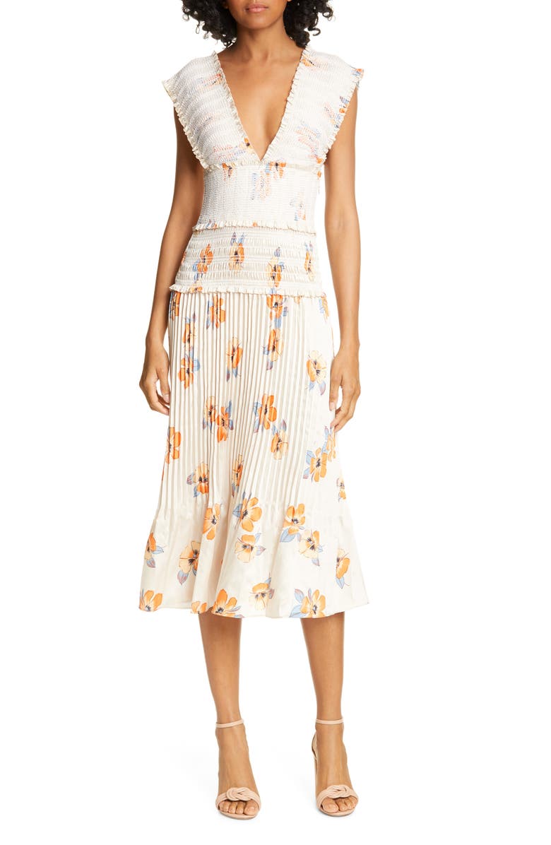 NICHOLAS Smocked Midi Dress, Main, color, 