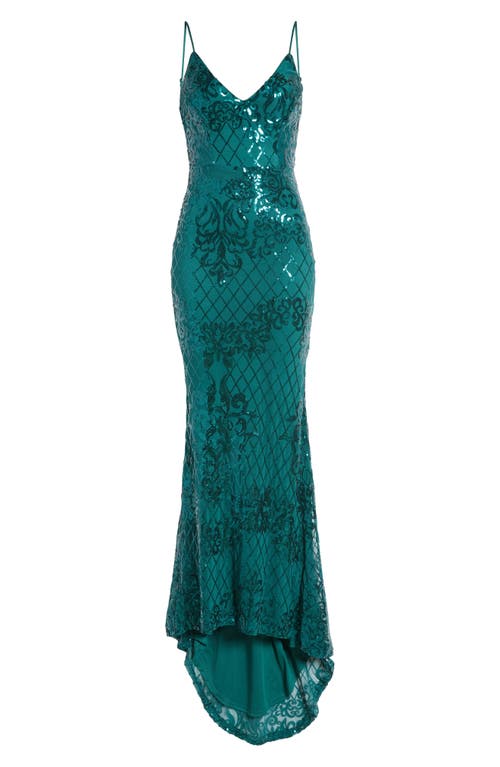 LULUS LULUS GLOWING ALL NIGHT EMERAL SEQUIN SLEEVELESS MERMAID GOWN