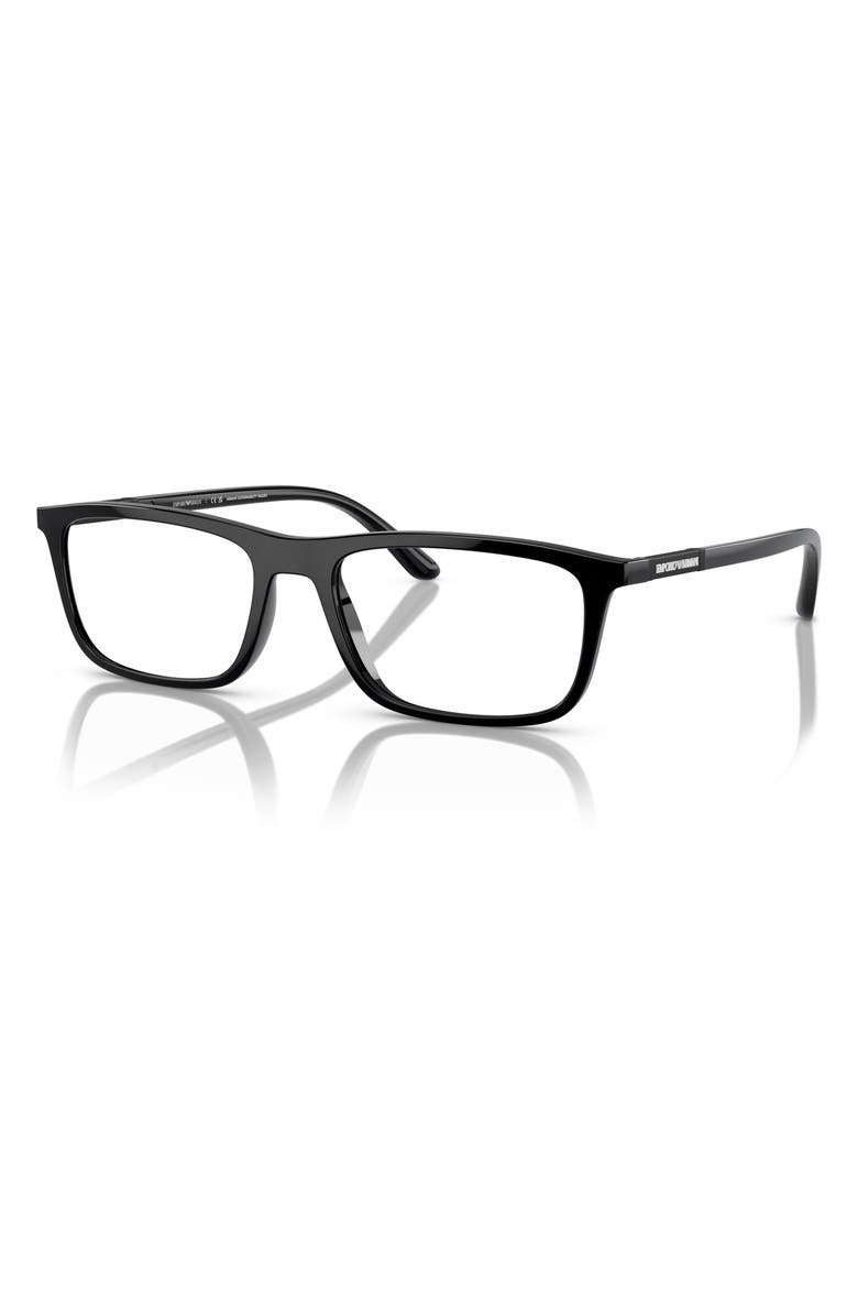 Emporio Armani 55mm Rectangular Glasses, Alternate, color, Shiny Black / Clear