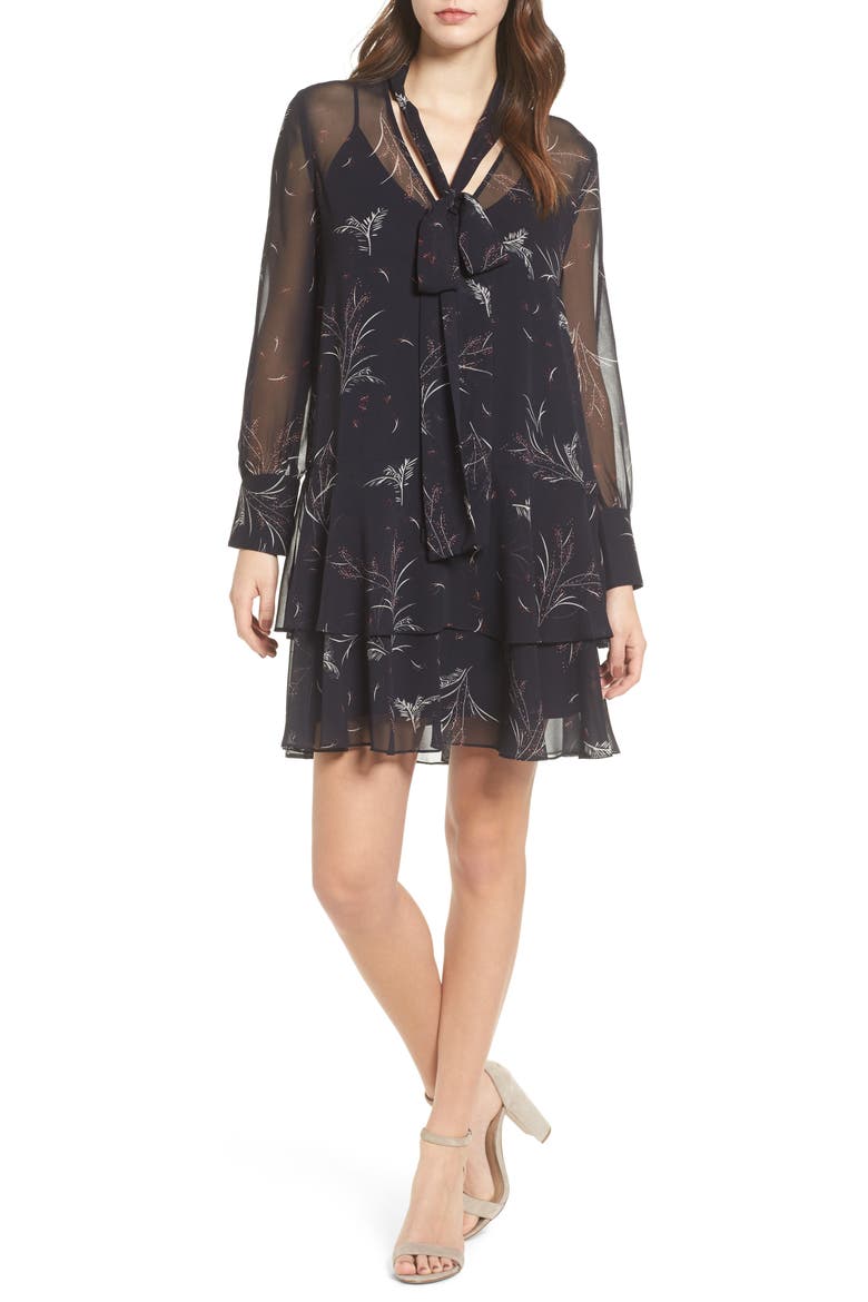 Tie Front Shirtdress, Main, color, NAVY WELL LEAVES AND BUDS