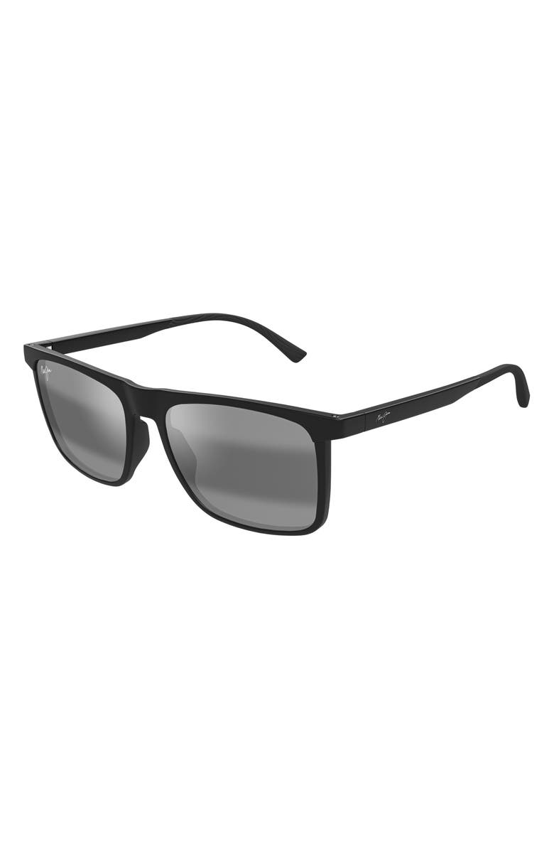 Maui Jim Makamae 56mm Polarized Square Sunglasses, Alternate, color, Black